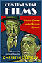 Continental Films: Cover depicting illustrations of two men, one with a wide brimmed hat holding a finger to his mouth, the other looking off to the left with a cigarette in his mouth. The background is red with navy around the border and behind the white title text at the top of the page.